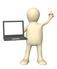 3d puppet with laptop in hand