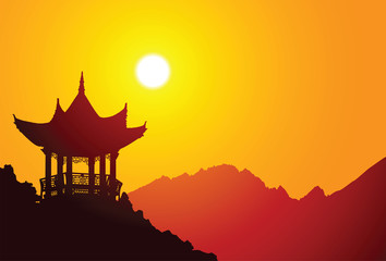 Vector silhouette of a chinese pavilion - obrazy, fototapety, plakaty
