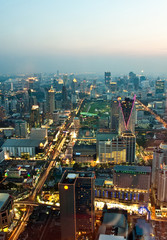 View across Bangkok skyline in the evening