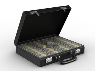 Case with money on white background. isolated  3D image