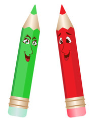 Red and green pencils