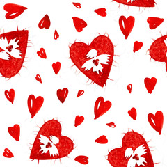Red angels of love with heart seamless pattern