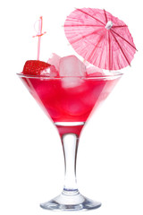 red alcoholic cocktail with strawberry