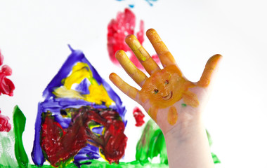 Little Children Hands doing Fingerpainting