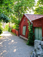 Fototapeta na wymiar Wooden houses in Stockholm streets (Sweden)
