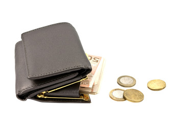 Wallet and euro coins