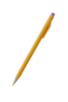 Yellow mechanical pencil isolated on pure white