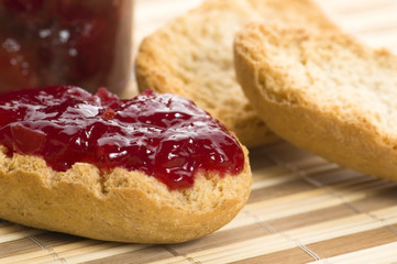 Breakfast of cherry jam on toast