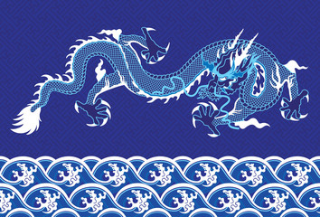 Mythological animal - a chinese dragon on waves