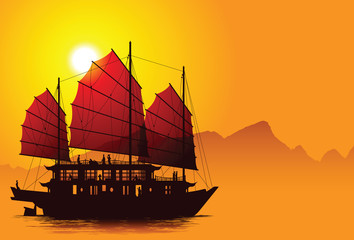 Silhouette of chinese junk