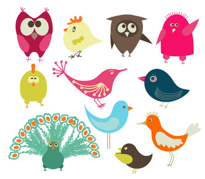 Set of cute colorful birds