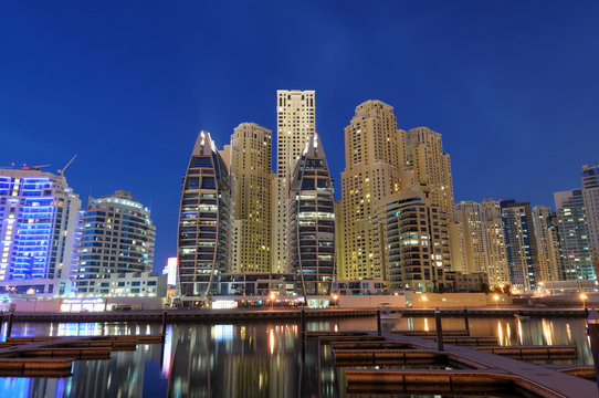 Dubai Marina at dusk. United Arab Emirates