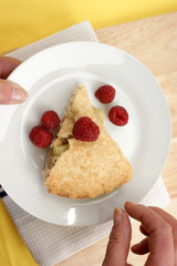 home made bramley apple pie with raspberries