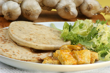 naan bread with turkey curry on a plate