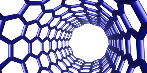 blue molecular nanotube structure on white background