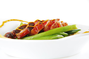 beef meat served with mustard