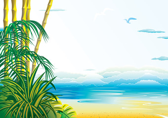 Fototapeta na wymiar Jungle on the ocean background. Vector art-illustration.