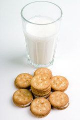 cream filled shortcake and a glass of milk