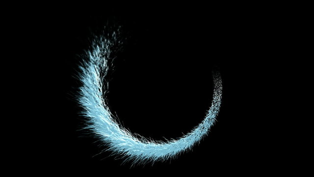 Circle moving blue branching shape. Alpha channel is included