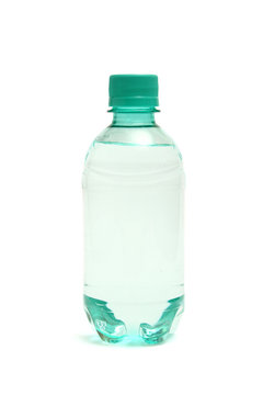 Plastic bottle of pure water on a white background.