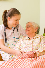 Helping a sick elderly woman