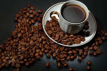 beauty cup of coffee on a black