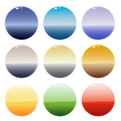 Collection of nine glossy wave buttons in nature colors