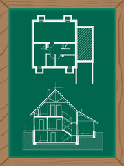 house plan on the green board in white color