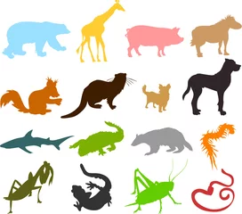 Muurstickers Dinosaurussen Set van dieren pictogrammen - silhouetten 03