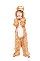 little girl wearing tiger costume isolated on white
