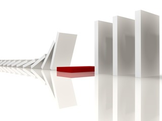 White dominos stopping at the red - 3d image