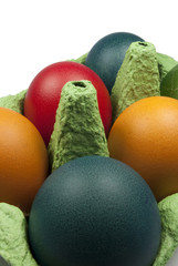 Closeup on Coloured Easter eggs in the Egg Carrier