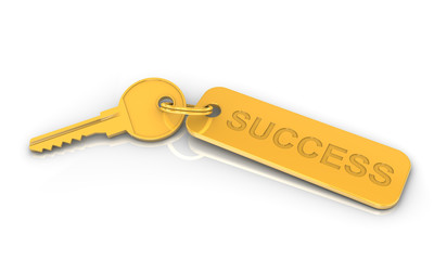 Golden key to success on a white background