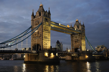 Fototapeta na wymiar Tower Bridge, London, England, UK, Europe, illuminated at dusk