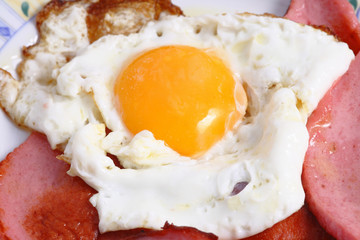 eggs with sausage for breakfast on the plate
