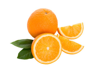 ripe oranges with leaves