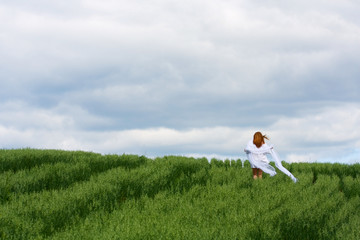 Walking in the field.