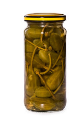 jar of marinaded  capers, isolated