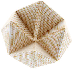 origami, salière renversée, papier millimétré, fond blanc