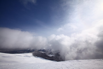 Winter scenery and clouds in the mountains