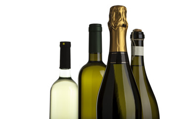 weißwein, champagner und prosecco flaschen