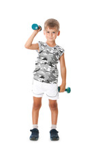 Boy with dumbbells