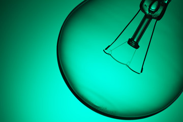 detail of light bulb on green background