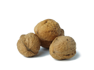 Walnuts on white background