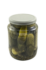 Jar with marinated cucumbers
