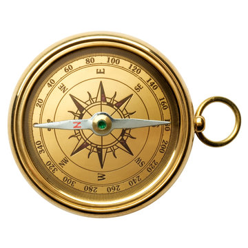 Gold Compass On The White Background