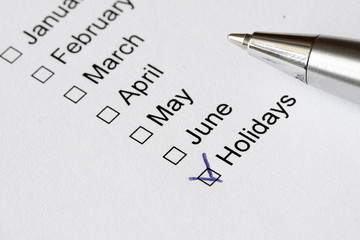 Checkboxes to choose month and marked Holidays