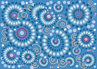 Blue  background with  flowers.  .Background. Wallpaper.