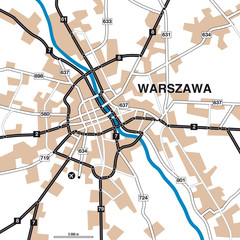 Fototapeta premium Mapa miasta / mapa obszaru Warszawa