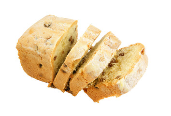 Fruitcake slices isolated on white